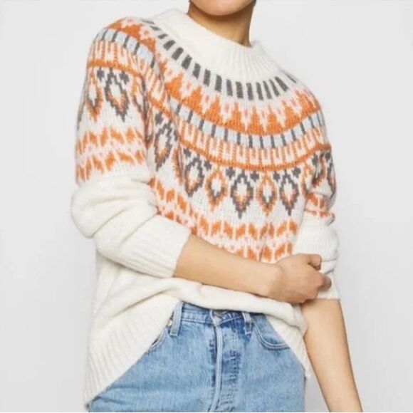 Aerie Casual Comfy Fair Isle Heather Frost Chunky Knit Round Neck Sweater S - Picture 1 of 8